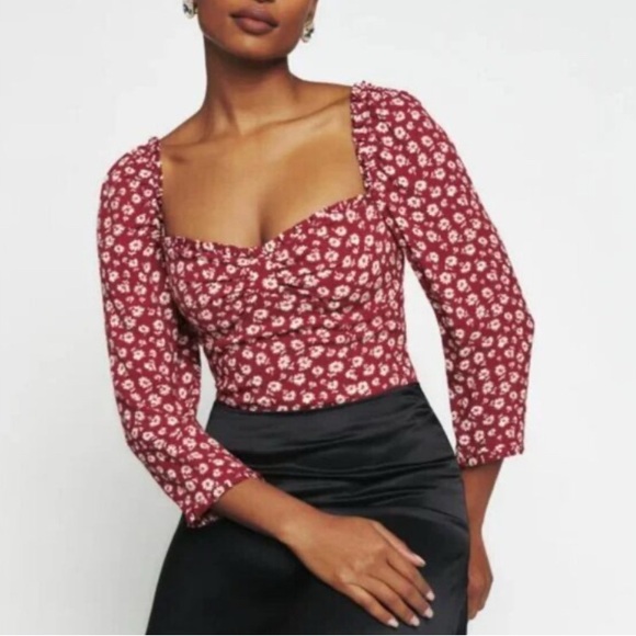 Reformation Floral Blouse - Red and White - Picture 3 of 8